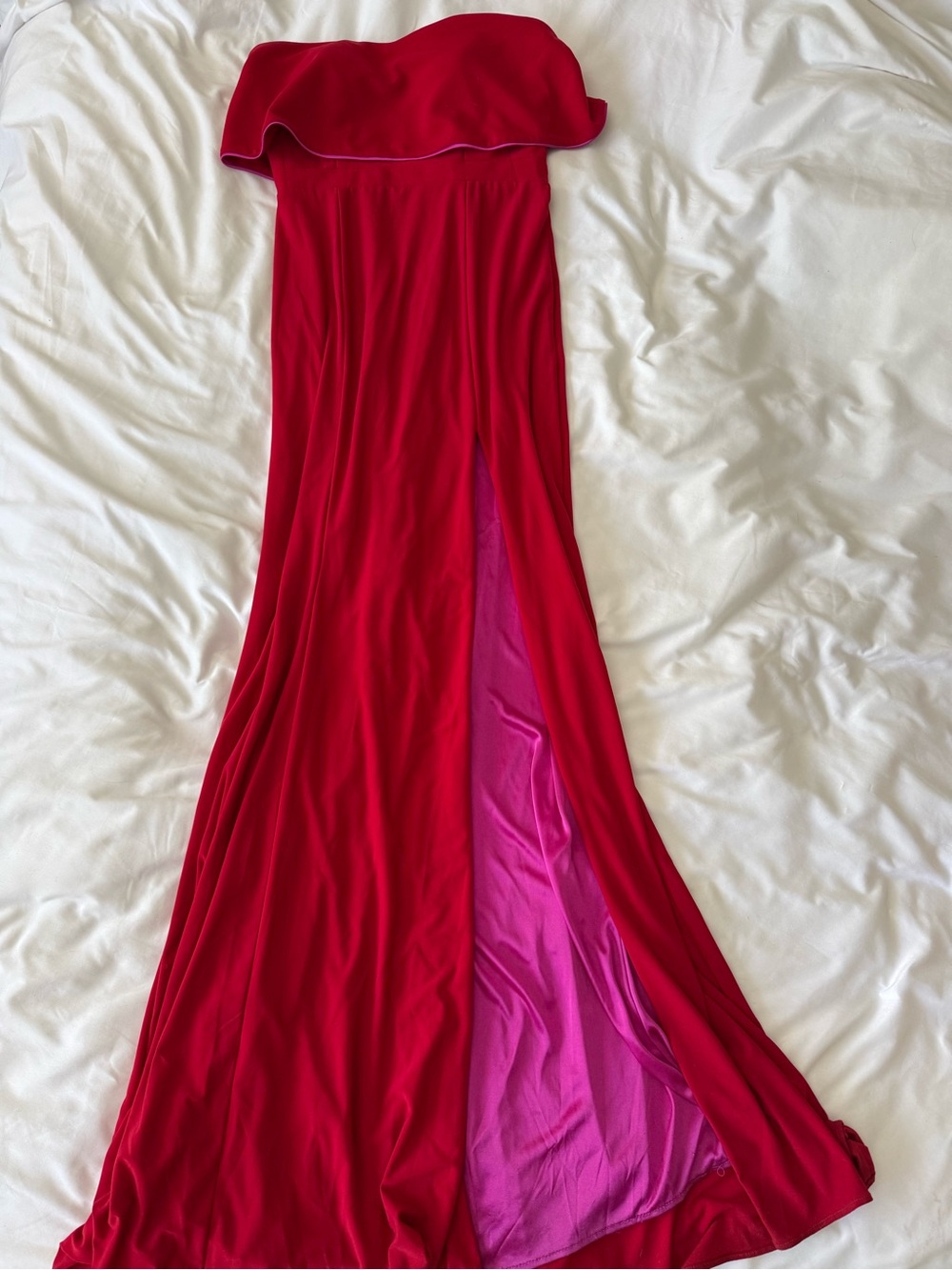 Stunning Strapless Red Dress with Pink Lining